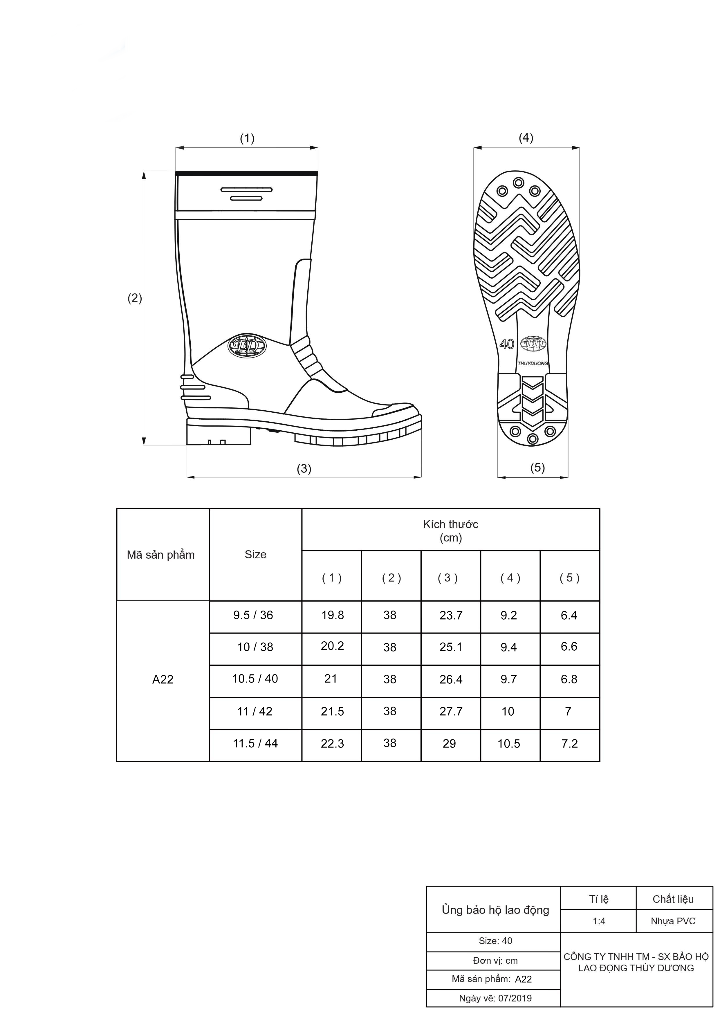 Ủng Thùy Dương Chống Axit Chống Dầu A22