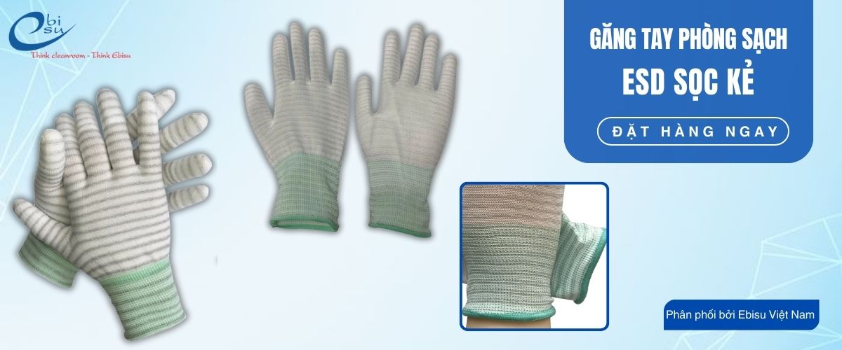 Găng Tay Chống Tĩnh Điện Sọc Kẻ Phủ PU Ngón